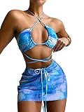 Romwe Women's 3 Pack Tie Dye Criss Cross Halter