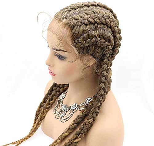 Xiweiya Mixed Brown Synthetic Lace Front Braid Wig - 5Box 360Lace Hand-Made Cornrow With Baby Hair โ image 1