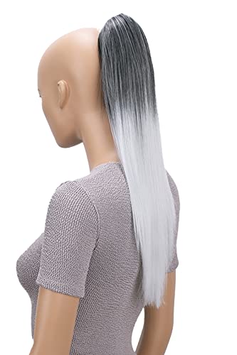 CAISHA 20" Hairpiece Ponytail Clip On Extensions With Butterfly Claw Straight Ombré Black Gray H111 — image 1
