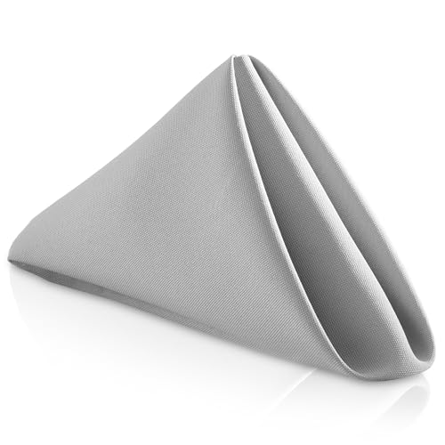 (Silver) - Lann's Linens - 1 Dozen 50cm Oversized Cloth Dinner Table Napkins - Machine Washable Restaurant/Wedding/Hotel Quality Polyester Fabric - Si