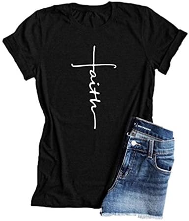Enmeng Womens Causal Faith Printed T-Shirt Christian Graphic Tees
