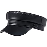 Danse Jupe Women PU Leather Flat Top Newsboy Hat Paperboy Hat Sailor Hat Painter Cap