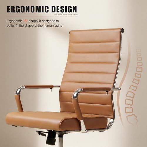 Okeysen Leather Office Desk Chair, Ergonomic Modern Conference Room Chairs with Wheels 360 Swivel, Executive Ribbed Height Adjustable Chair for Home Office.(Brown)