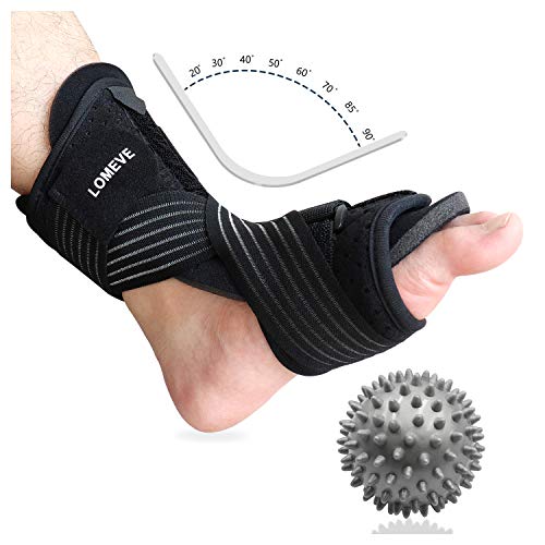 Plantar Fasciitis Night Splint Foot Drop Orthotic Supports Kit Adjustable Sleep Splint Foot Brace for Pain Relief Tendonitis Arthritis Recovery with Hard Spiky Massage Ball