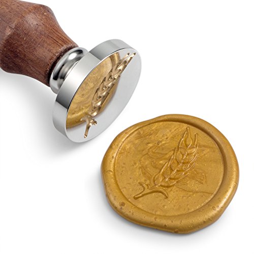 Mceal Wax Seal Stamp, Silver Brass Head with Wooden Handle, Wheat Bumber Harvest