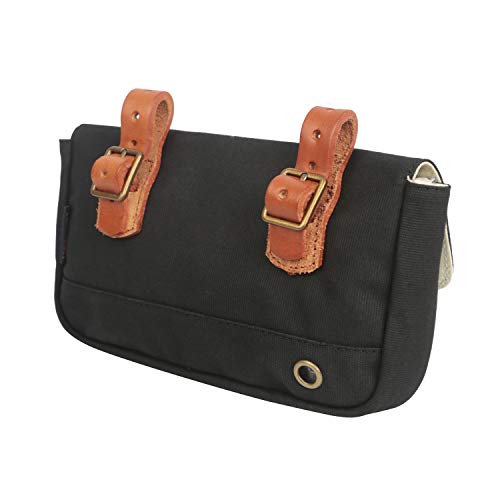 TOURBON Vintage Canvas Bike Panniers Bicycle Handlebar Bag (Black) - Thumbnail 7