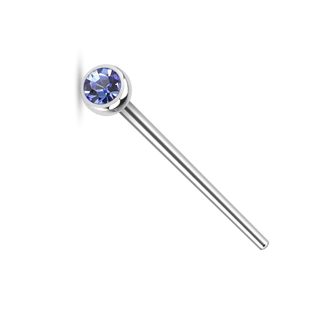 PiercedOff 316L Surgical Steel 0.8mm Fishtail Nose Stud with a 2.5mm Lite Blue CZ Gem - Length 19mm