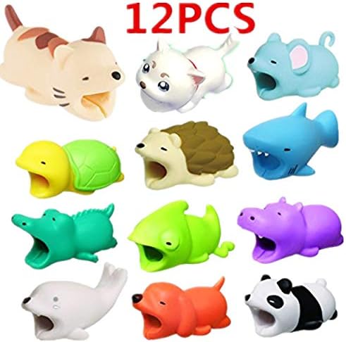 Dolloress ⭐12PCS(Dog + Crocodile + Shark + Turtle + Cat + Hippo + Panda + Rat + Chameleon + He For Iphone Cable Bite Cord Data Line Animal Phone Accessory Protects Cute Cell Phone Accessories (12 PCS)