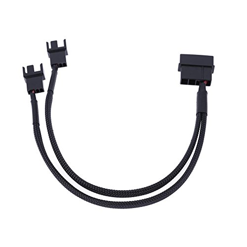 Vanpower 2Pcs 27cm Black Sleeved 4Pin IDE Molex to 2-Port 3Pin/4Pin Cooler Cooling Fan Splitter Power Cable