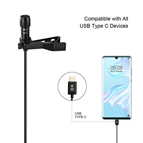Gepege Professional Grade Lavalier Lapel Microphone Omnidirectional Mic 360° Easy Clip On only for USB TYPE-C Interface Devices for Recording YouTube/TikTok/Kwai Conference (Black) - Thumbnail 2