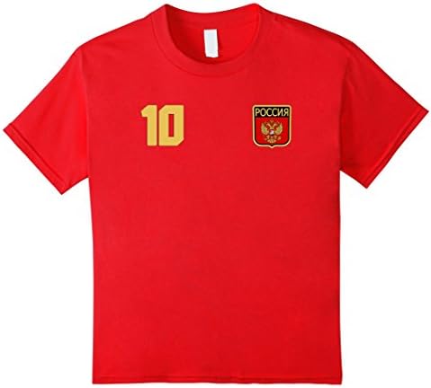unisex-child RUSSIA T-shirt Russian Cyrillic Tee Retro Soccer Football 10 Red