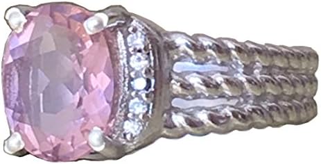 GEMPARA Designer Inspired Twisted Cable 10x8mm Morgenite with Simulated Diamond Cushion Ring Size 7 8 9