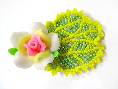 Spring Pastel Beaded Flower Hair Clip Alligator Fascinator in Yellow Green and Pink