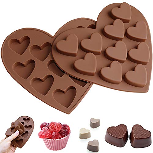 Chocolate Silicone Candy Heart Molds,Love Shape 2 Pack for Valentine ,Baby Shower,Bar,Kids Cupcake Topper, Gummy,Fondant,Wedding, and More(10 Cavity)