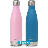 MIRA 2 Pack 17 oz Insulated Water Bottle - Stainless Steel Cola Shape Thermo - Double Wall Hot & Cold Flask (24Hr Cold/12Hr Hot) - Rose Pink & Hawaiian Blue