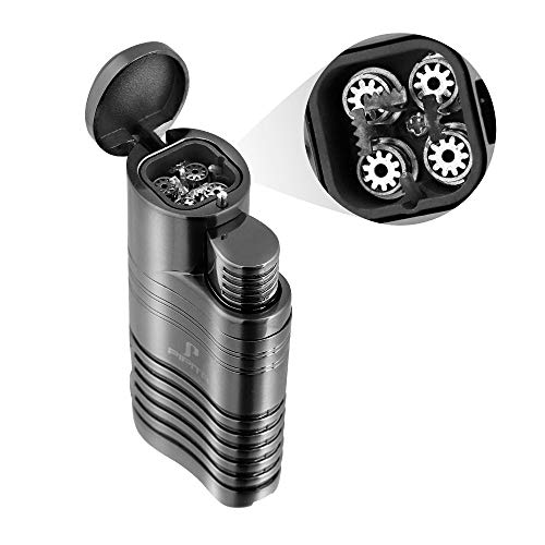PIPITA Windproof Cigar Lighter Torch Quad 4 Jet Red Flame RefillableButane Gas Cigar Lighter with Punch Metal Cigarette Lighter (Gunmetal Gray)