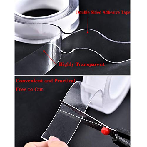 9.85 FT Double Sided Adhesive Tape Transparent Traceless Gel Mat Nano Tape Washable Removable and Recycled Sticky Anti-Slip Gel Tape for Paste Photos Posters, Fix Carpet Mats or Home Office Wall Decor