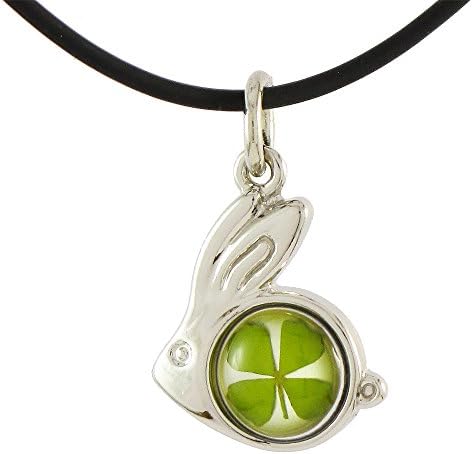 Genuine Four-leaf Lucky Clover Crystal Amber Necklace, the Easter Bunny!