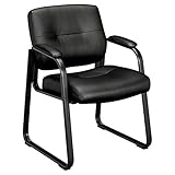 HON Client Sled Base Guest Chair - Leather Reception Chair, Black (HVL693)