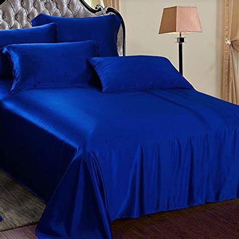 Reliable Bedding 100% Pure Silk Satin Sheet Set 7pcs, Silk Fitted Sheet 15'' Deep Pocket,Silk Flat Sheet,Silk Duvet Cover & Pillowcases Set !!! Twin, Royal Blue