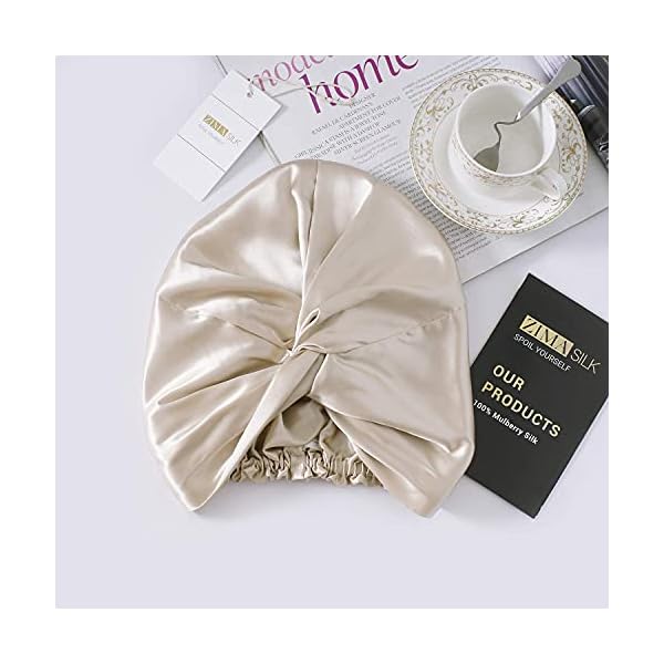 ZIMASILK 22 Momme 100% Mulberry Silk Sleep Cap for Women Hair Care,Natural Silk Hair Wrap for Sleeeping, Silk Bonnet…