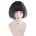Bob Wig Ombre Blue Bangs - Natural Short Bob Ombre Blue Wigs For Women Cosplay, Party and Daily, Synthetic Hair Lolita Wig Perfect For Dressing Up