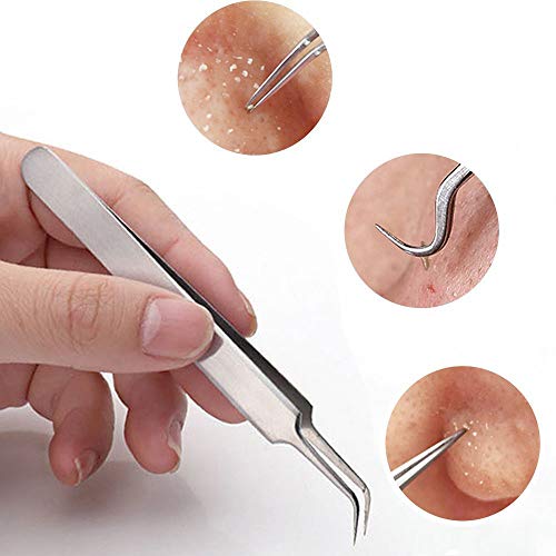 6 PCS Blackhead Remover Kit, Puyujin Acne Extractor Blackhead Tweezers Professional Stainless Pimple Acne Blemish Removal Tools Set Facial Pore Cleaner - Shipped From USA (Sliver 6 Pcs) - Thumbnail 3