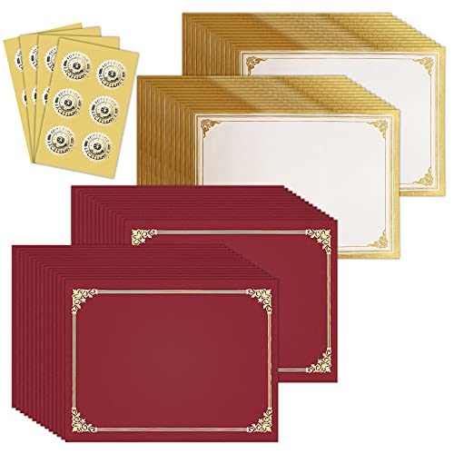 SUNEE Certificate Kit (24 Packs), Burgundy Certificate Holders & Letter Size Certificate Papers