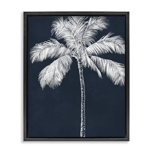 Stupell Industries Blue Palm White Tree Black Framed Floater Canvas Wall Art De…