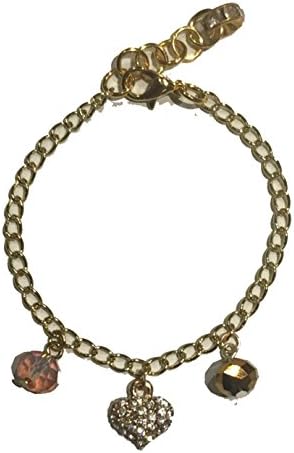 Adjustable Gold Tone Heart Charm Bracelet for Girls and Women