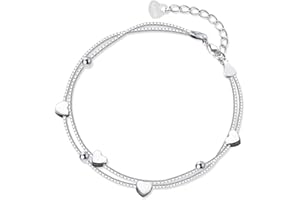 KELISTOM 925 Sterling Silver Bracelets for Women Teens, Love Heart Charm Chain Bracelet Bangle Fashion Jewelry Gifts