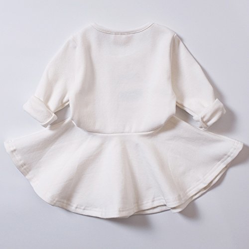 Infant Toddler Baby Girls Dress Pink Ruffle Long Sleeves Cotton (18-24m(92), White)