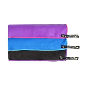Microfibre Towel with zip carry bag Small, Merium or Large sizes – a quick dry towel in 3 stunning colours (blue, purple & black). Great for travel, sports, gym, camping, swim, yoga, pilates, bikram, beach, bath or at home – the perfect travel towel (Black, Small (100 x 55cm))