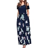 MURTIAL Women' Long Dress Cold Shoulder Poet Floral Print Elegant Maxi Short Sleeve Casual Dress Party Dress