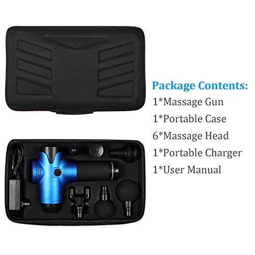 Massage Gun, Percussion Muscle Massager with 6 Replaceable Heads and LCD Touch Screen, Ultra-Quiet, 20 Speeds Level for Muscle Tension Relief - MASWATER Massager (Blue)