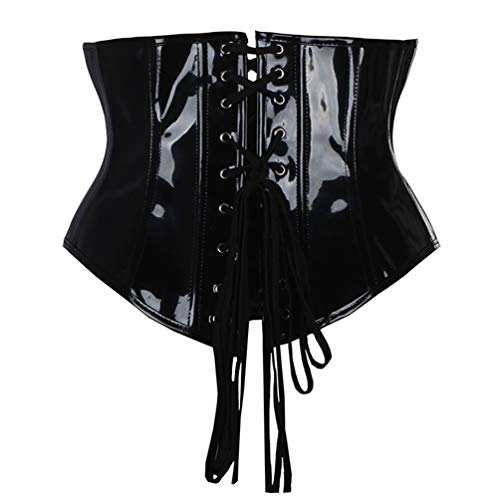 AMURAO-Donna-Nero-in-Pelle-PVC-Steampunk-Gothic-Wasit-Trainer-Underbust-Corsetto-Bustier