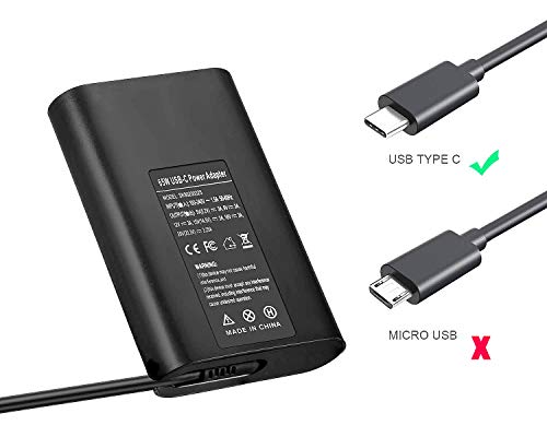 65W 20V 3.25A USB-C Power Adapter Charger for Dell LA65NM170, 2YKOF, 02YKOF, Dell XPS 12 9250, Dell Latitude 12 7275, Dell Latitude 13 7370 and Other Type C Devices