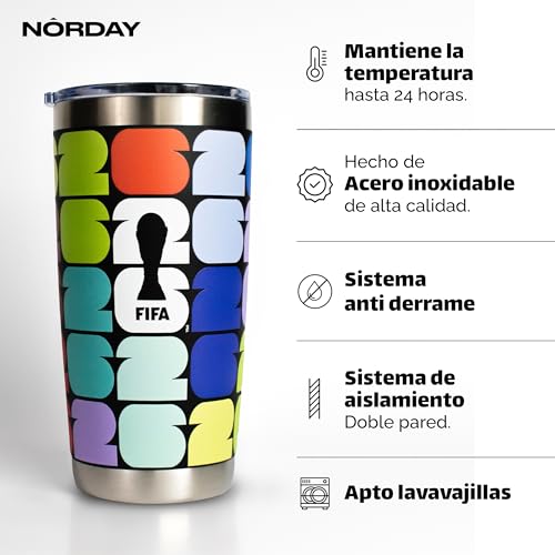 NORDAY | Termos para Café Tumbler 20 oz Selección Mexicana Oficial FIFA 2026 | Vaso Térmico Acero Inoxidable 600 ml | Tapa Antiderrame | Frío 24h Caliente 8h | Licencia Oficial MX Clásico (Multicolor)