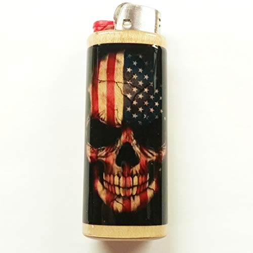 Skull Flag Lighter Case Holder Sleeve Cover Fits Bic Lighters American Flag Skull