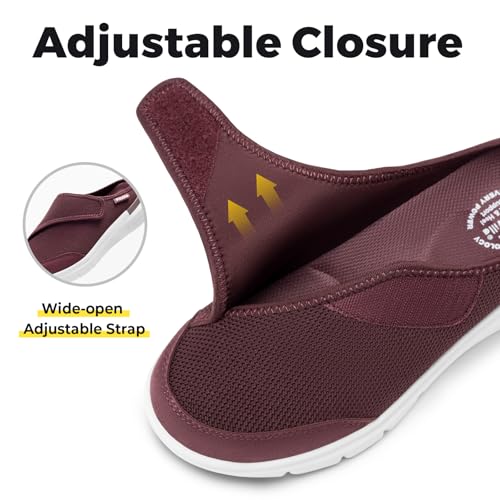 FitVille Women's Slippers Slip on Mules Clogs, Adjustable Closure Walking Shoes for Women Extra Wide Width for Swollen Feet Plantar Fasciitis Indoors Outdoors
