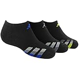 adidas Boys Cushion No Show Socks (Pack of 3), Black/Bold Blue - Light Onix - Semi Solar Yellow, Large