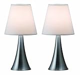Simple Designs LT2014-WHT-2PK Valencia Brushed Nickel Mini Touch Table Lamps with Fabric Shades, White (Pack of 2) (Tools &amp; Home Improvement)