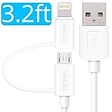 Apple MFi Certified Lightning Cable - Skiva USBLink Duo 2-in-1 Sync and Charge Cable (3.2 ft / 1m) with Lightning & microUSB for iPhone 11 Xs Xr X 8, iPad Air, Samsung Galaxy S7 (White) [Model:CB104]
