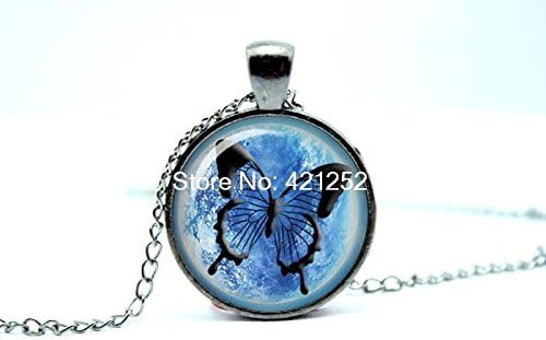 Pretty Lee 2015 Fashion Moon Butterfly Necklace Butterfly Jewelry Butter Fly Art Photo Pendant Glass Photo Cabochon Necklace Christmas gift