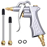 Industrial Air Blow Gun with Brass Adjustable Air Flow Nozzle and 2 Steel Air flow Extension, Pneumatic Air Compressor Accessory Tool Dust Cleaning Air Blower Gun