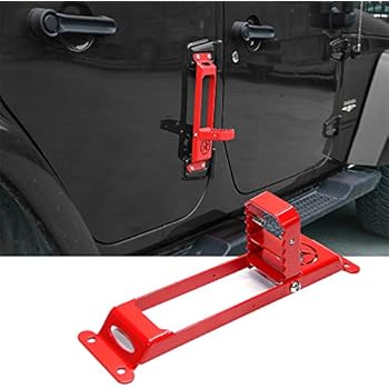 Doorstep Hinge Folding Ladder Foot Pegs No Drilling Rest Pedal for Jeep Wrangler 2007-2017 1pc Pack Side Door Step Rest Pedals (Red Ladder)