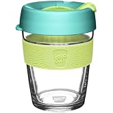 KeepCup Brew Reusable Coffee Cup, 12 oz Tempered Glass Tumbler with Splashproof Sipper Lid, Dishwasher Safe, Matcha