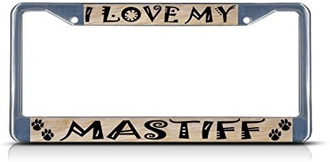 Saniwa License Plate Covers MASTIFF Dog Pet Chrome Metal License Plate Frame Tag Border