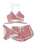 SweatyRocks Women's Three Piece Swimsuit Leaf Print