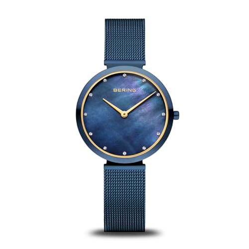 BERING 18132-399 Montre À Quartz pour Femme, 32 mm, Boîtier en Acier Inoxydable Bleu Et Cadran Bleu, Bracelet Milanais, Verre Saphir, 3 ATM